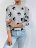 Patterned Drop Shoulder Sweater - Trendsi - Flyclothing LLC