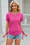 Eyelet Round Neck Short Sleeve T-Shirt - Trendsi - Flyclothing LLC