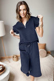 Ruffled Quarter Zip Top and Drawstring Pants Set - Trendsi - Flyclothing LLC