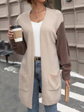 Contrast Open Front Long Sleeve Cardigan - Trendsi - Flyclothing LLC
