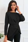 Boat Neck Back Tie Long Sleeve Satin Blouse - Trendsi - Flyclothing LLC