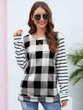 Plaid Striped Round Neck Long Sleeve T-Shirt - Trendsi - Flyclothing LLC