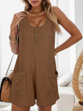 Waffle-Knit Scoop Neck Wide Strap Romper - Trendsi - Flyclothing LLC