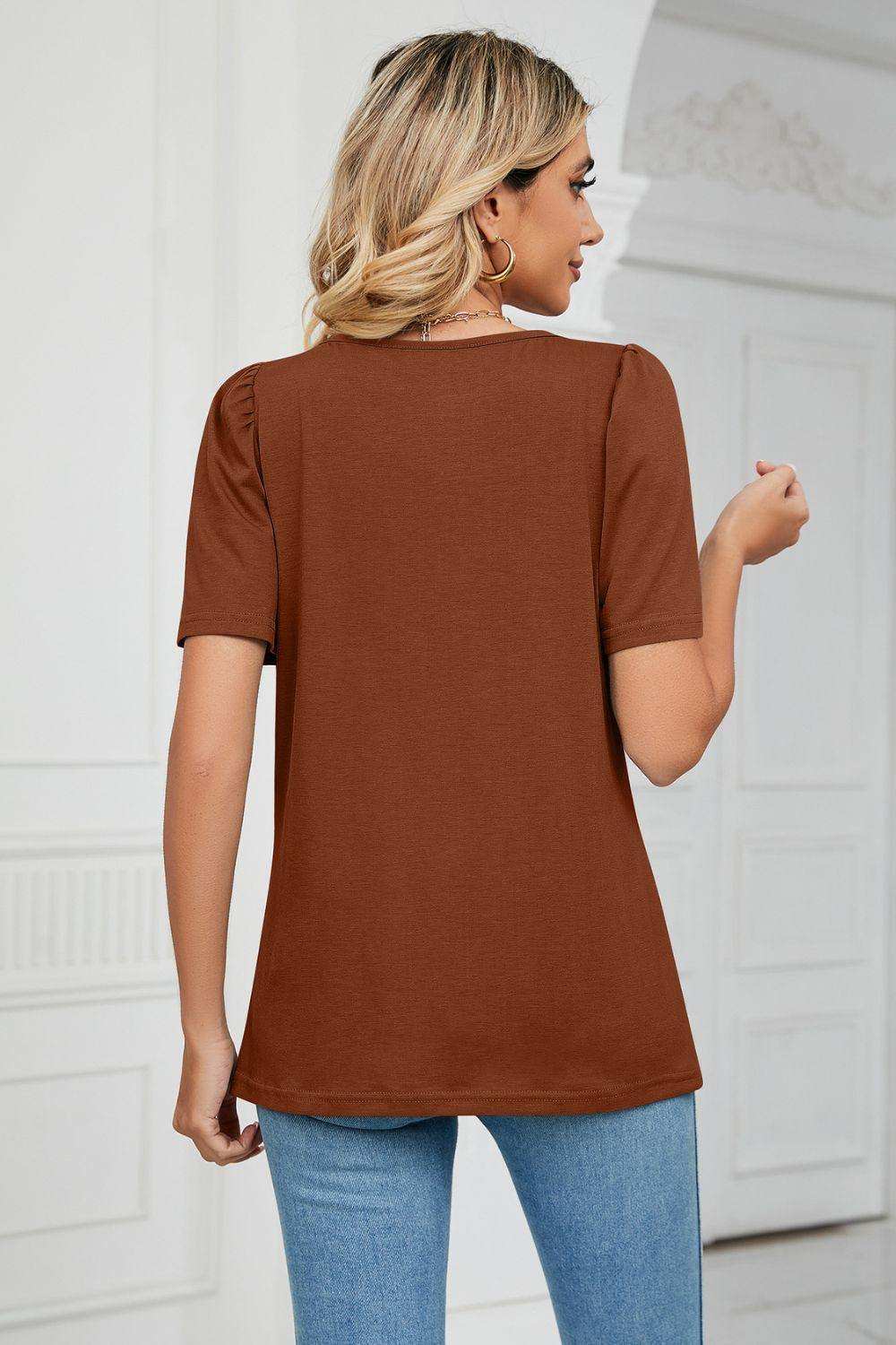 Square Neck Puff Sleeve Tee Shirt - Trendsi - Flyclothing LLC