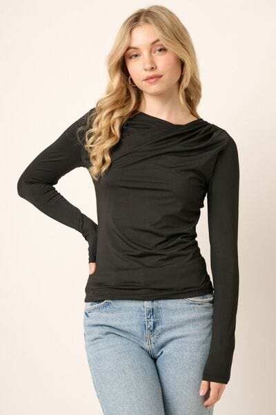Mittoshop Ruched Long Sleeve Slim Top - Trendsi - Flyclothing LLC