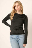 Mittoshop Ruched Long Sleeve Slim Top - Trendsi - Flyclothing LLC