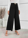 Chain Detail Slit Straight Pants - Trendsi - Flyclothing LLC