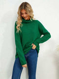 Slit Turtleneck Dropped Shoulder Sweater - Trendsi - Flyclothing LLC