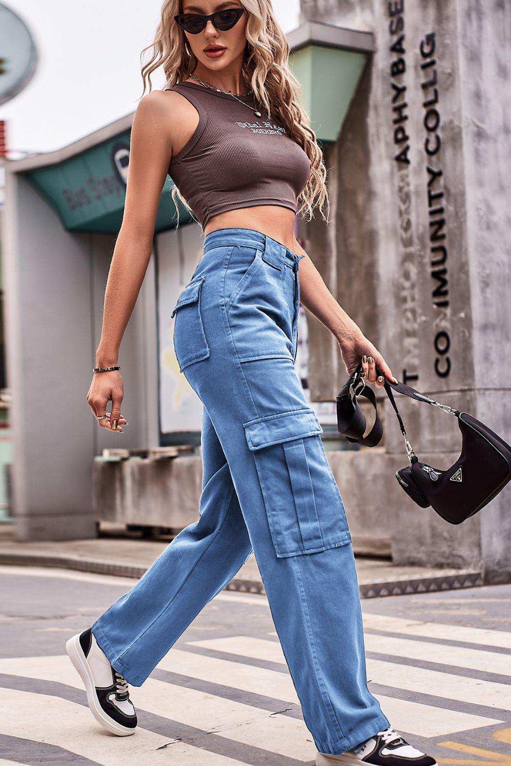 Buttoned High Waist Loose Fit Jeans - Trendsi - Flyclothing LLC