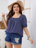 Plus Size Polka Dot Square Neck Blouse - Trendsi - Flyclothing LLC