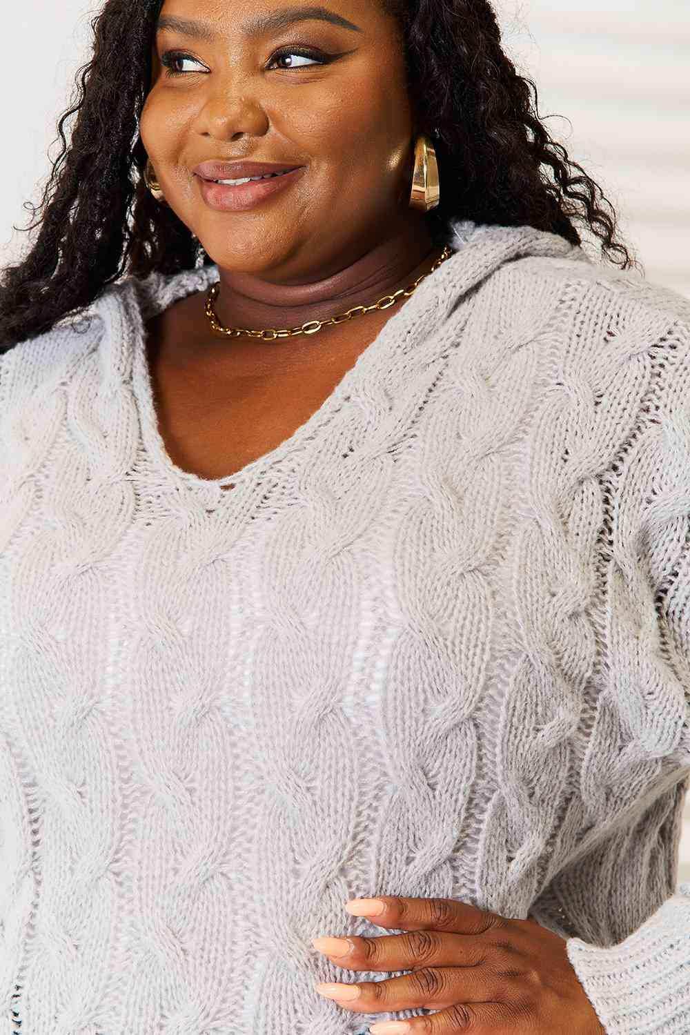 Woven Right Cable-Knit Hooded Sweater - Trendsi - Flyclothing LLC