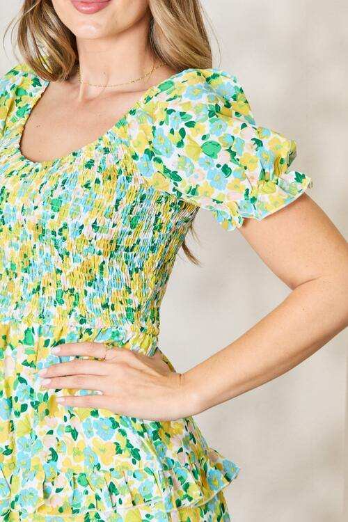 Double Take Smocked Scoop Neck Flounce Sleeve Mini Dress - Trendsi - Flyclothing LLC