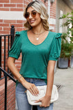 Round Neck Ruffle Trim Short Sleeve T-Shirt - Trendsi - Flyclothing LLC