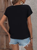 Color Block Decorative Button V-Neck Tee - Trendsi - Flyclothing LLC