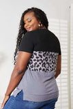 Double Take Leopard Print Color Block Short Sleeve T-Shirt - Trendsi - Flyclothing LLC