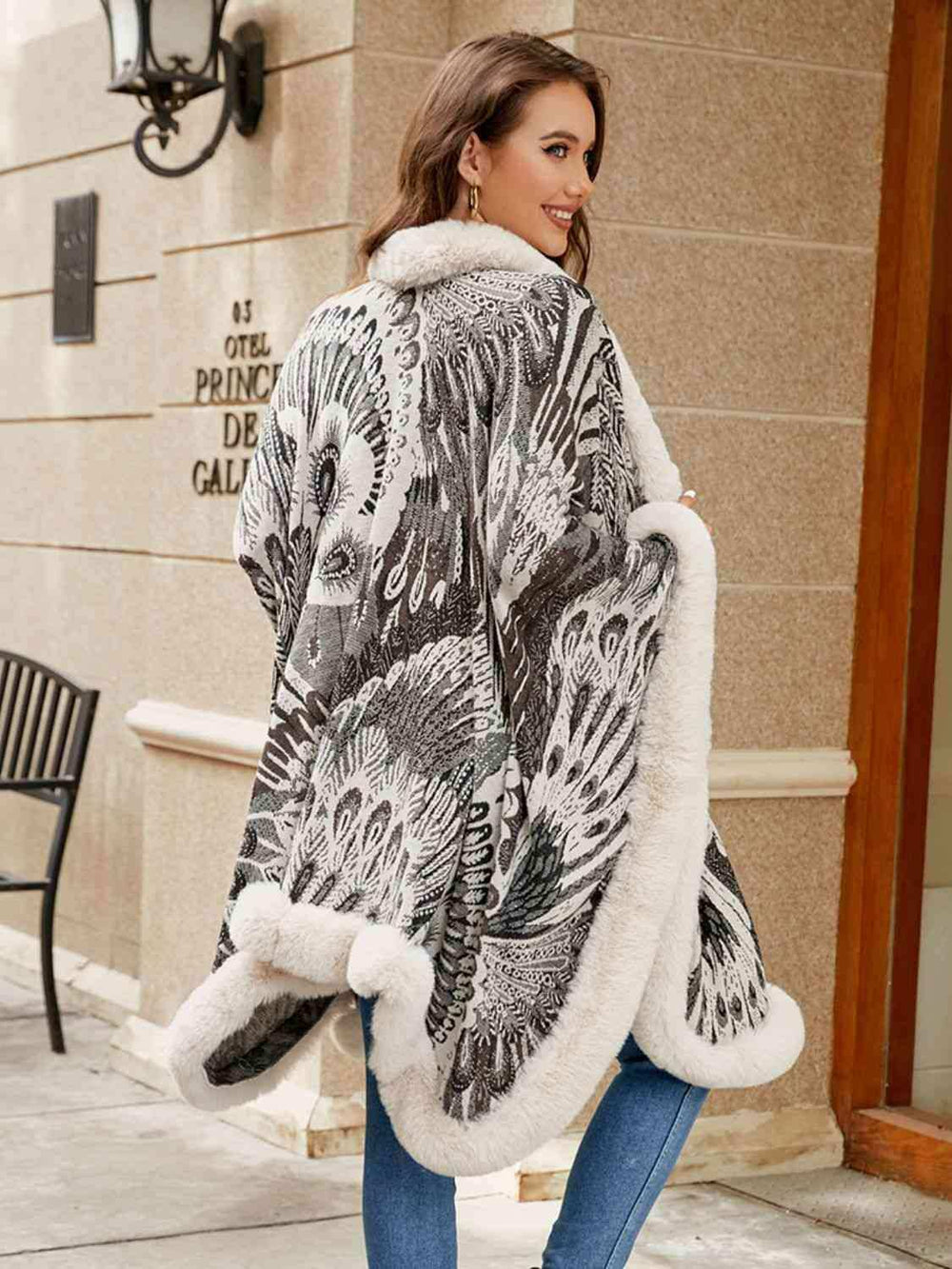 Printed Open Front Poncho - Trendsi - Flyclothing LLC
