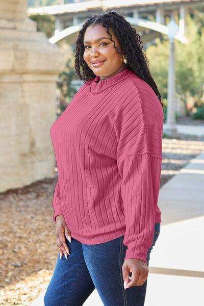 Basic Bae Full Size Ribbed Exposed Seam Mock Neck Knit Top - Trendsi - Flyclothing LLC