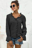 Frill Trim V-Neck Flounce Sleeve Shirt - Trendsi - Flyclothing LLC