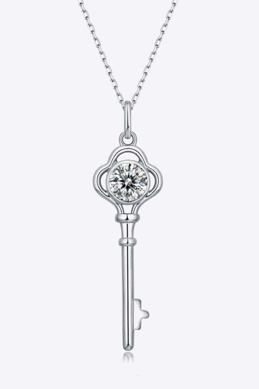 925 Sterling Silver 1 Carat Moissanite Key Pendant Necklace - Trendsi - Flyclothing LLC