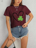 Heart Lucky Clover Short Sleeve T-Shirt - Trendsi - Flyclothing LLC
