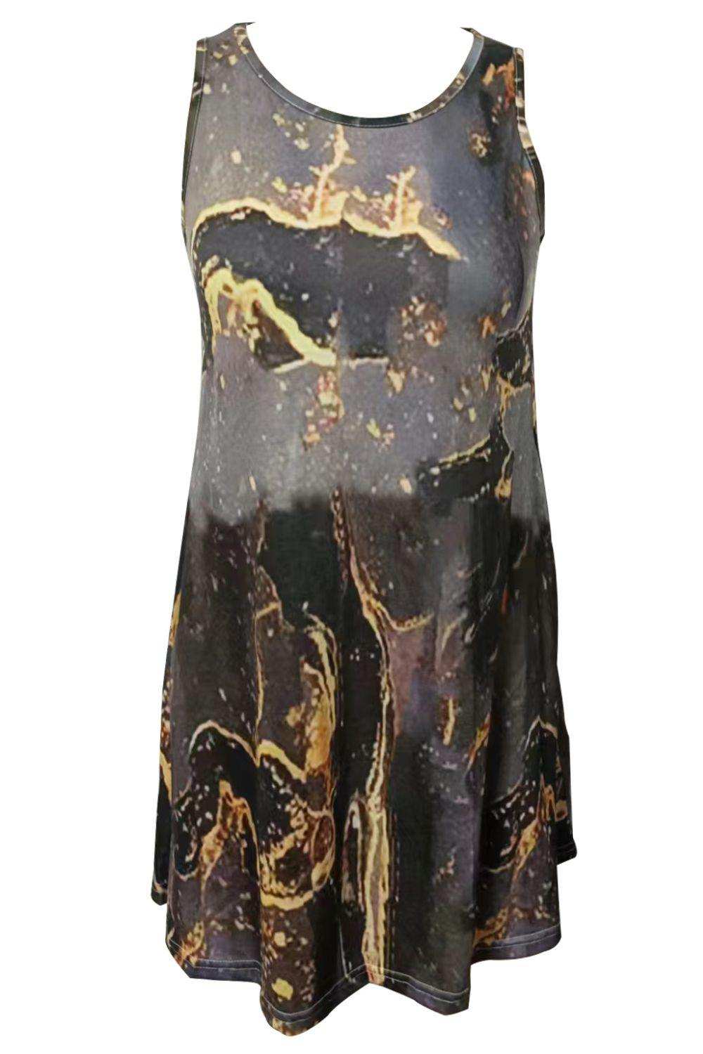 Abstract Print Round Neck Sleeveless Dress with Pockets - Trendsi - Flyclothing LLC