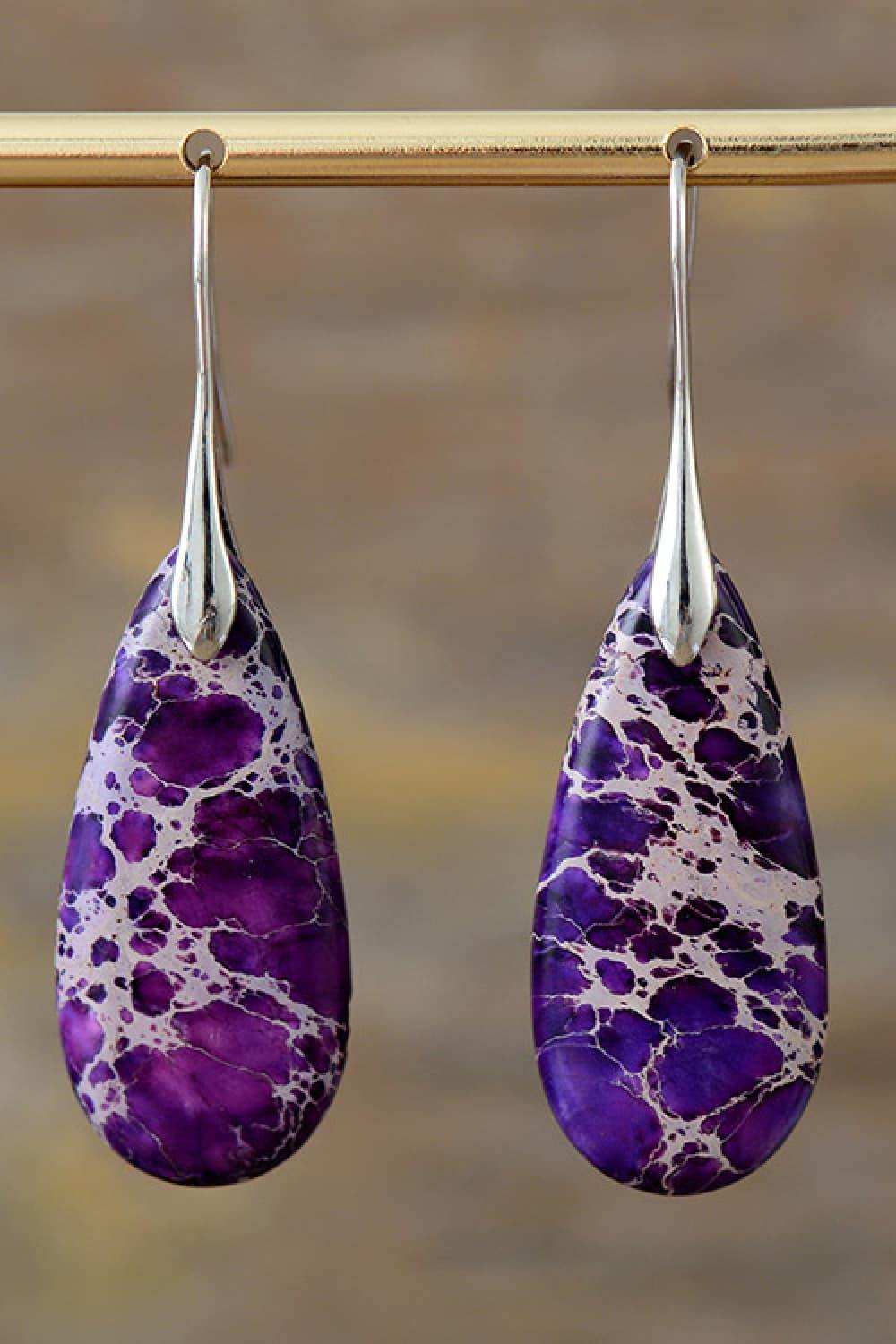 Handmade Teardrop Shape Natural Stone Dangle Earrings - Trendsi - Flyclothing LLC