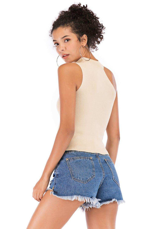 Asymmetrical Sleeveless Rib-Knit Top - Trendsi - Flyclothing LLC