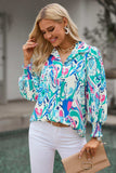 Printed Puff Sleeve Collared Blouse - Trendsi - Flyclothing LLC