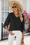 V-Neck Three-Quarter Sleeve Top - Trendsi - Flyclothing LLC