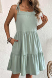 Tie-Shoulder Tiered Dress with Pockets - Trendsi - Flyclothing LLC