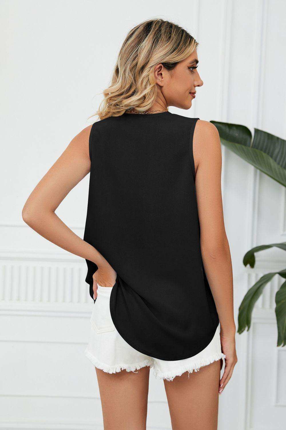 Contrast Trim Plunge Sleeveless Blouse - Trendsi - Flyclothing LLC
