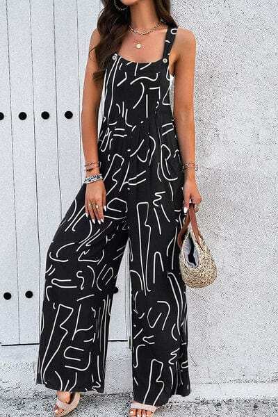 Printed Wide Strap Jumpsuit with Pockets - Trendsi - Flyclothing LLC