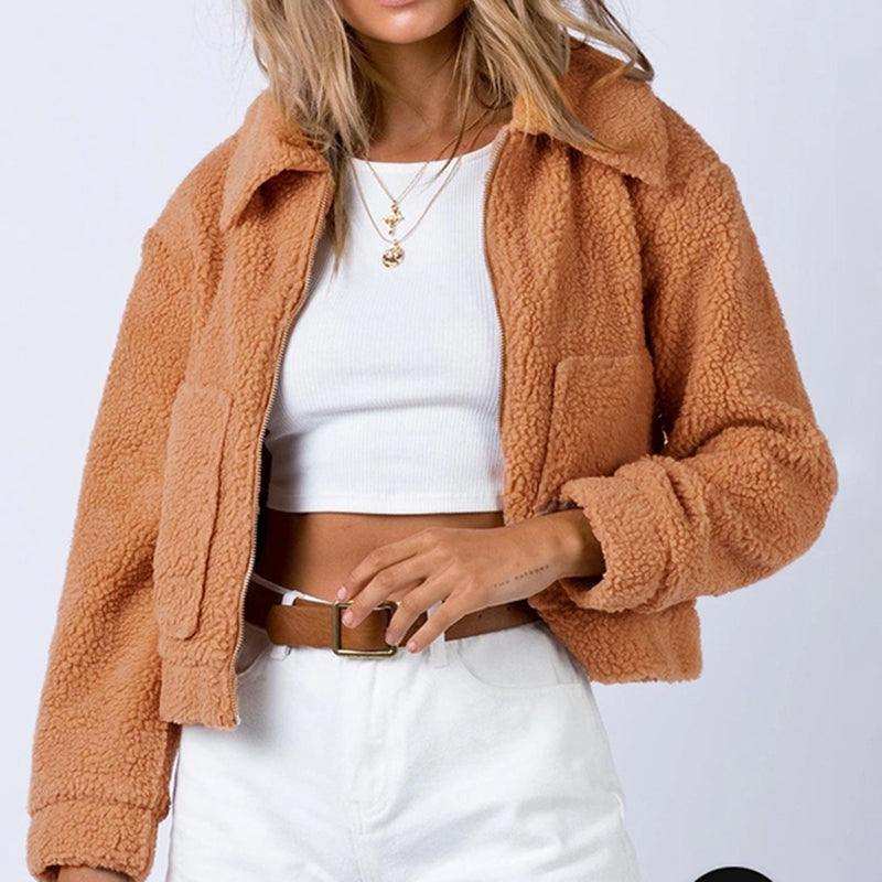 Long Sleeve Collared Neck Sherpa Jacket - Trendsi - Flyclothing LLC