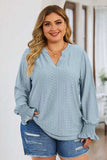 Plus Size Eyelet Notched Flounce Sleeve Blouse - Trendsi - Flyclothing LLC