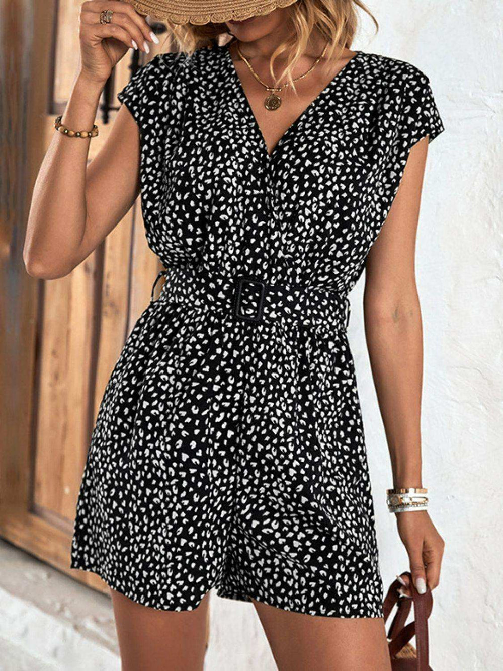 Animal Print Belted Romper - Trendsi - Flyclothing LLC