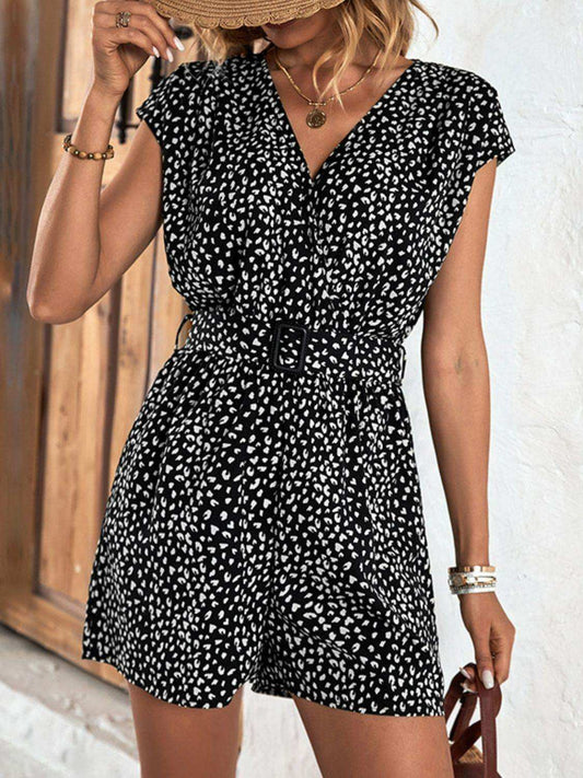 Animal Print Belted Romper - Trendsi - Flyclothing LLC