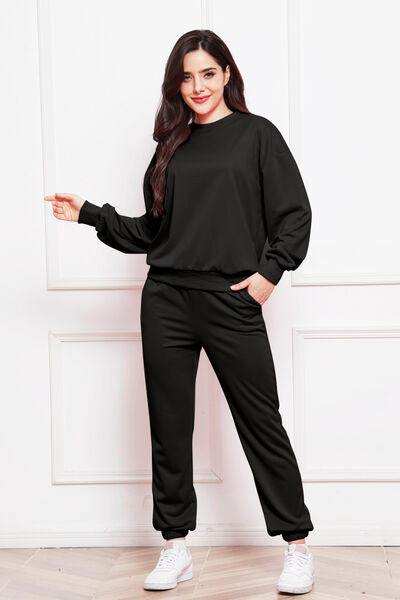 Round Neck Long Sleeve Sweatshirt and Pants Set - Trendsi - Flyclothing LLC