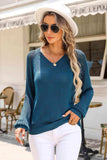 V-Neck Raglan Sleeve Knit Top - Trendsi - Flyclothing LLC