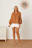 Balloon Sleeve Collared Neck Blouse - Trendsi - Flyclothing LLC