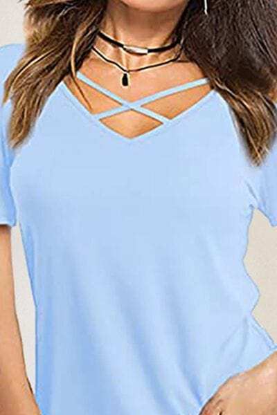 Crisscross Short Sleeve T-Shirt - Trendsi - Flyclothing LLC