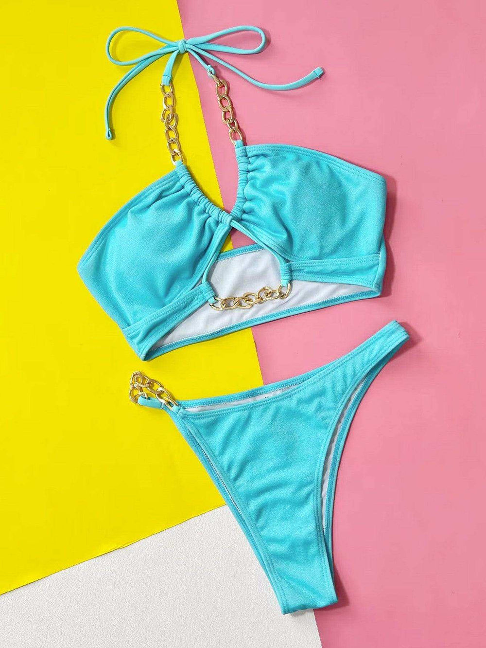 Halter Neck Chain Detail Two-Piece Bikini Set - Trendsi - Flyclothing LLC