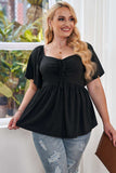 Plus Size Drawstring Sweetheart Neck Babydoll Blouse - Trendsi - Flyclothing LLC