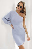 One Shoulder Raglan Sleeve Pencil Sweater Dress - Trendsi - Flyclothing LLC