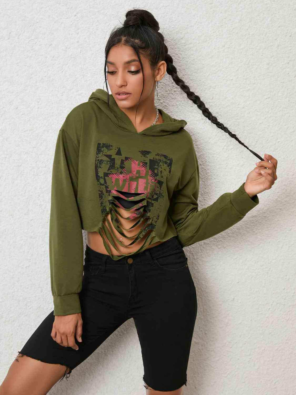 Cutout Long Sleeve Hoodie - Trendsi - Flyclothing LLC