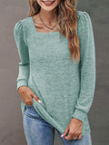 Heathered Square Neck Long Sleeve T-Shirt - Trendsi - Flyclothing LLC