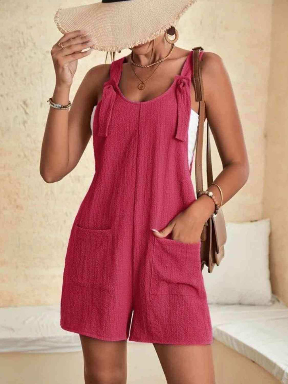 Full Size Scoop Neck Romper with Pockets - Trendsi - Flyclothing LLC