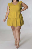 Plus Size V-Neck Frill Trim Mini Dress - Trendsi - Flyclothing LLC
