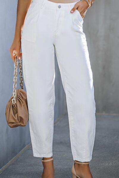 Zipper and Button High-Waist Long Jeans - Trendsi - Flyclothing LLC