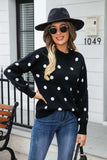 Polka Dot Round Neck Dropped Shoulder Sweater - Trendsi - Flyclothing LLC