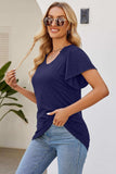 Smocked Round Neck Flutter Sleeve T-Shirt - Trendsi - Flyclothing LLC